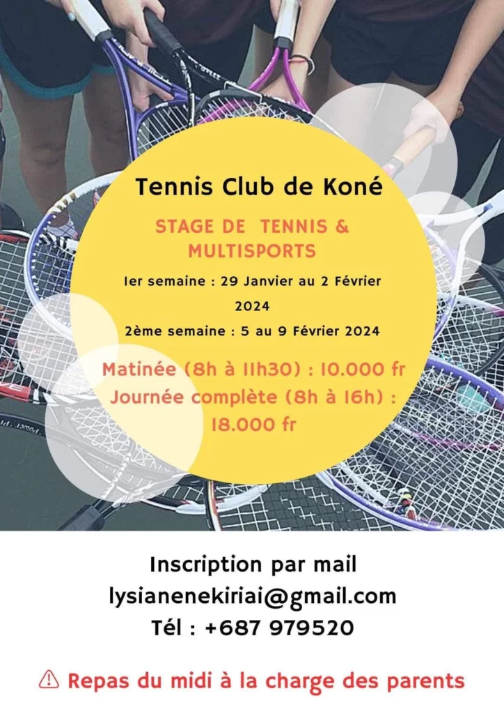 Tennis Club de Koné – Stage de tennis & Multisports, Tennis Nouvelle Calédonie, nc-tennis.fr