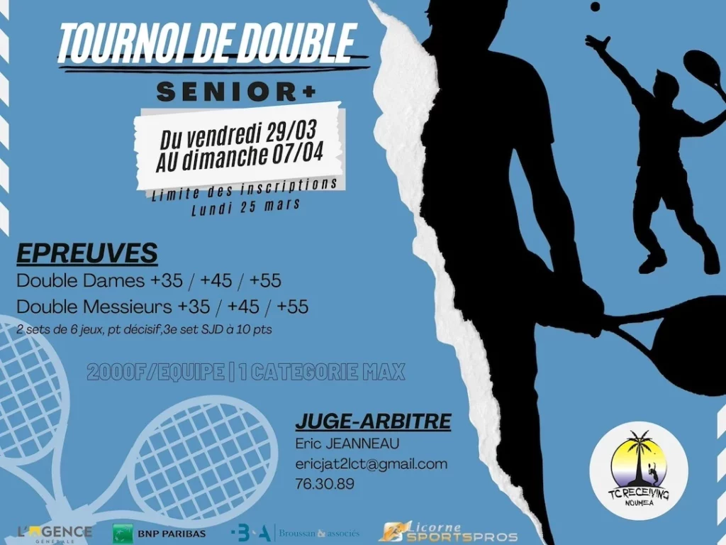 Tennis Club Receiving, tournoi double senior +, tennis Nouvelle-Caledonie, nc-tennis.fr